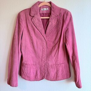 Vintage Coldwater Creek Genuine Suede Trim Leather Blazer Jacket in Pink size M